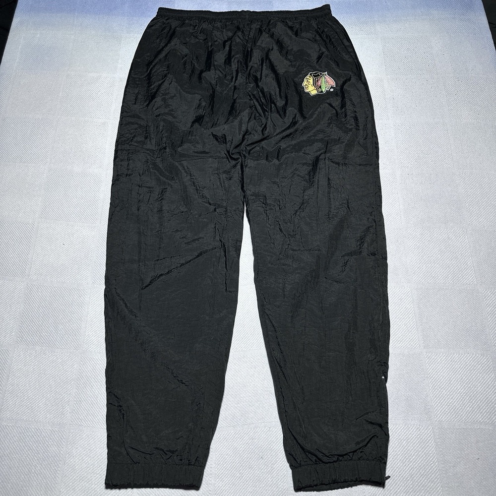 Vintage 90s Competitor Chicago Blackhawks Windbreaker Pants‎ Mens XL Black Lined